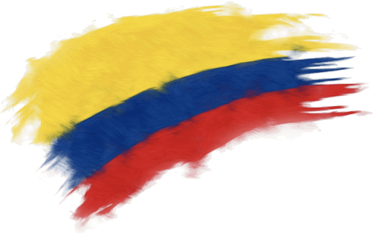 Oil painting of three strokes with the Colombian national colours